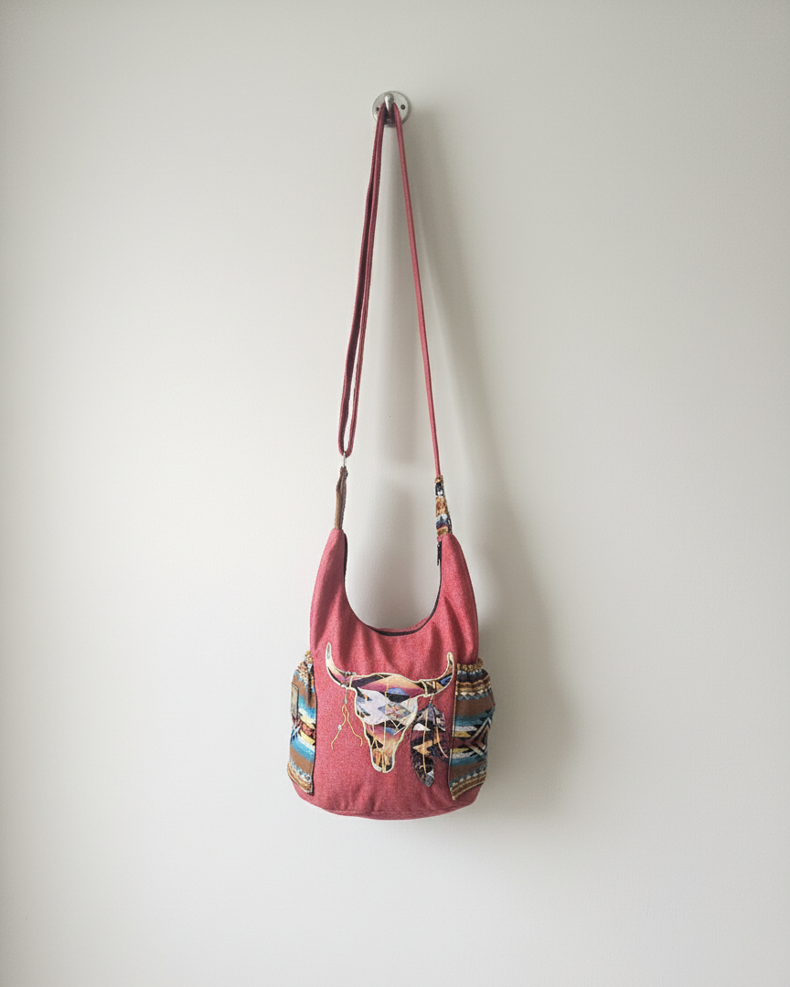 Buffalo  Skull Embroidered Crossbody Bag