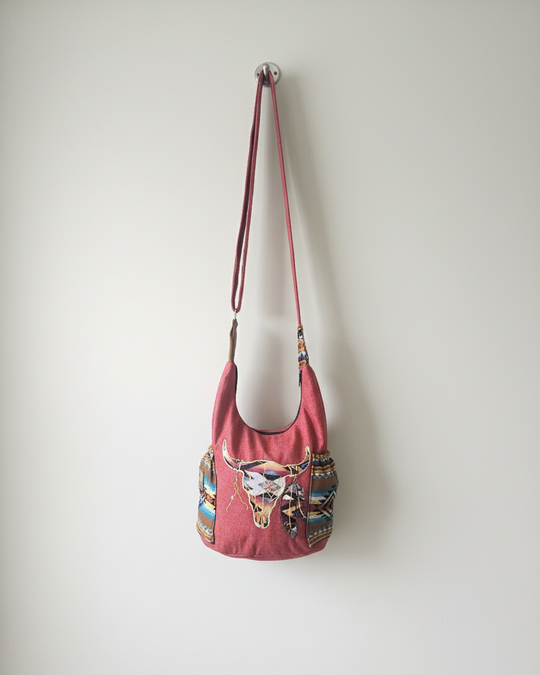 Buffalo  Skull Embroidered Crossbody Bag