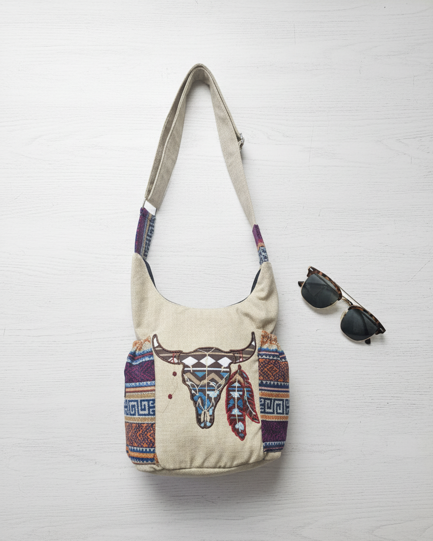 Buffalo  Skull Embroidered Crossbody Bag