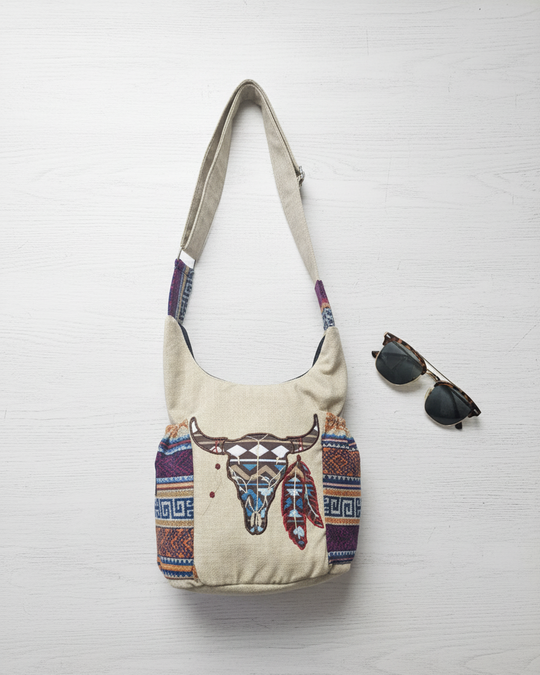 Buffalo  Skull Embroidered Crossbody Bag