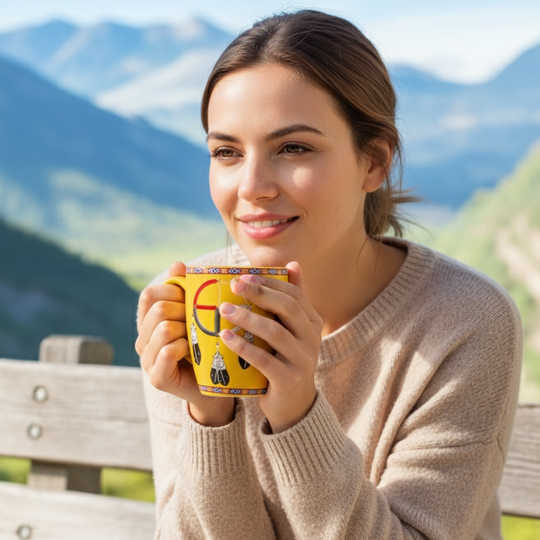Tasse en céramique jaune Medicine Wheel de 16 oz