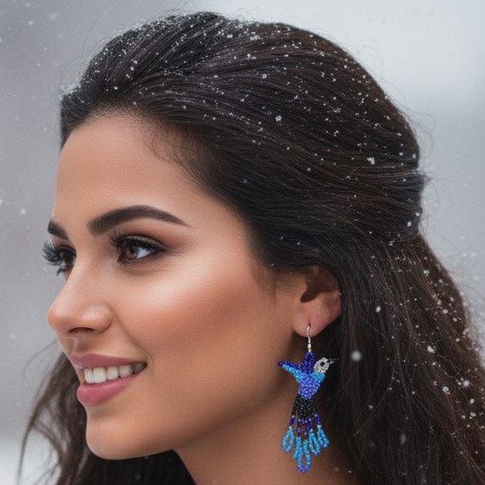 Handmade Beaded Hummingbird Earrings – Blue