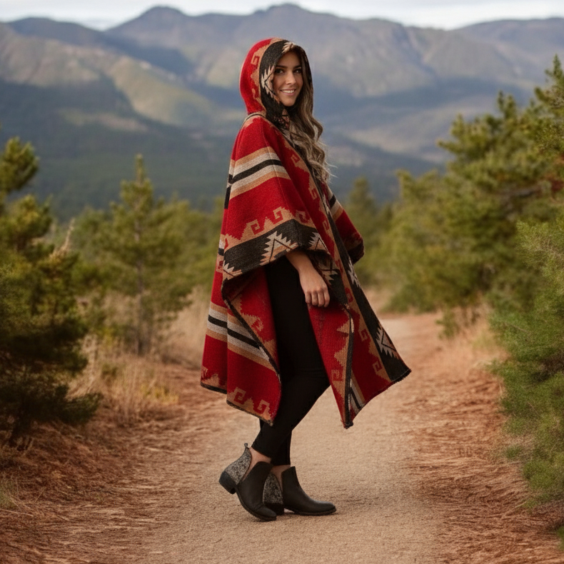 Red Pure Llama wool Ponchos