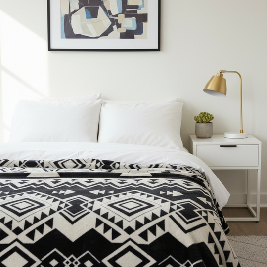 ULTRA SOFT LUXURY PLUSH BLANKET (Navajo white and black)