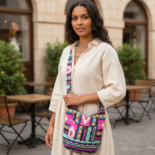 Sac à bandoulière rose et turquoise OLDTRIBES™