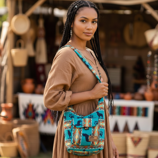 OLDTRIBES™ Turquoise and Orange Black wolf Crossbody Bag