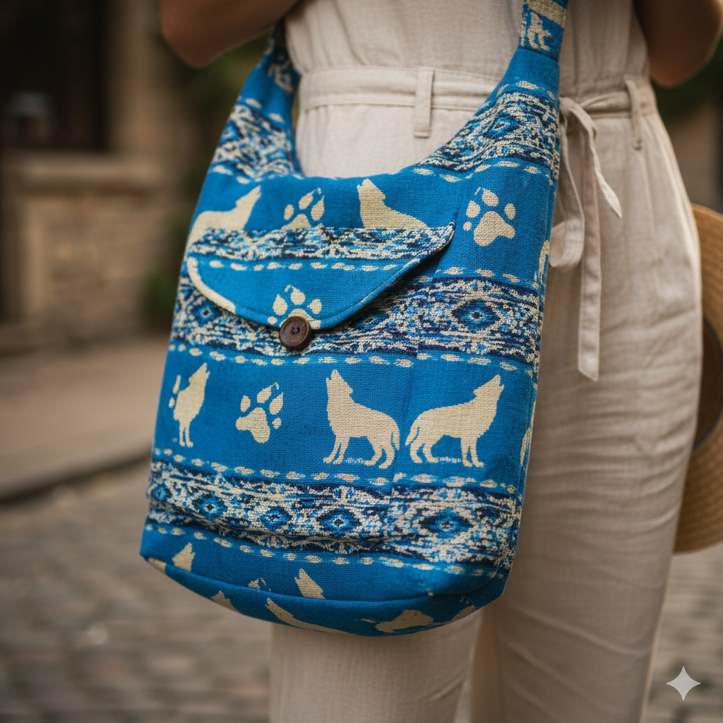 OLDTRIBES™ Turquoise  and white Howling  Wolf Crossbody Bag