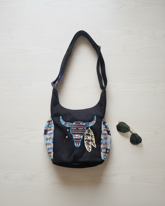 Buffalo  Skull Embroidered Crossbody Bag