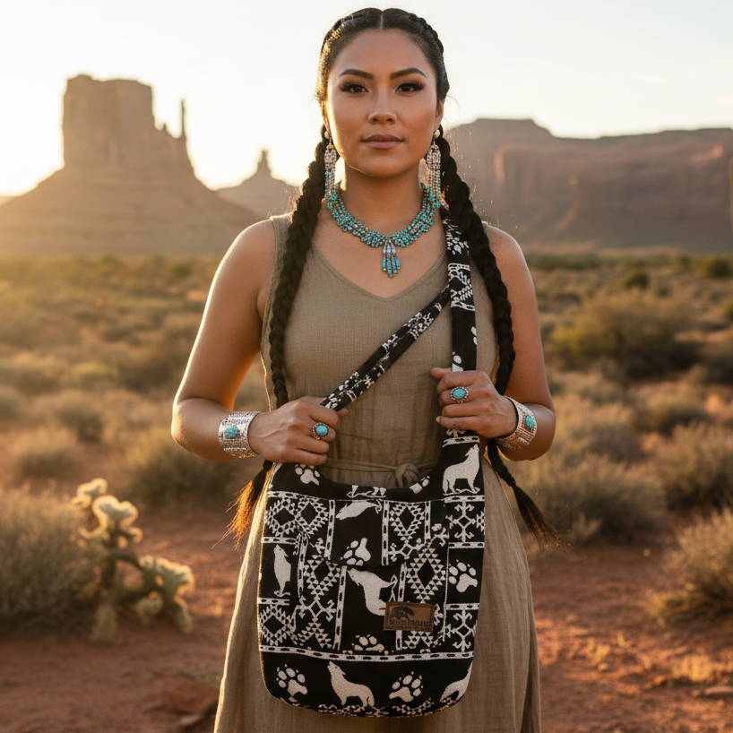 OLDTRIBES™ Black and White WOLF Crossbody Bag