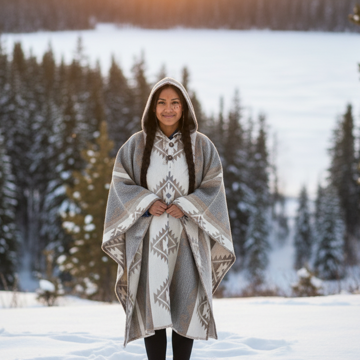 Grey and white AZTEC Wool Ponchos