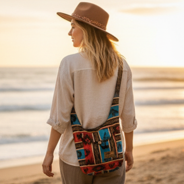 OLDTRIBES™ Red and turquoise  Buffalo / thunder eagle Crossbody bag