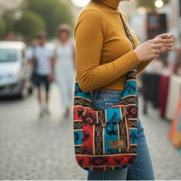 OLDTRIBES™ Red and turquoise  Buffalo / thunder eagle Crossbody bag