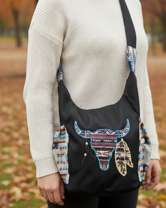 Buffalo  Skull Embroidered Crossbody Bag