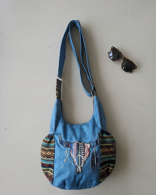 Buffalo  Skull Embroidered Crossbody Bag