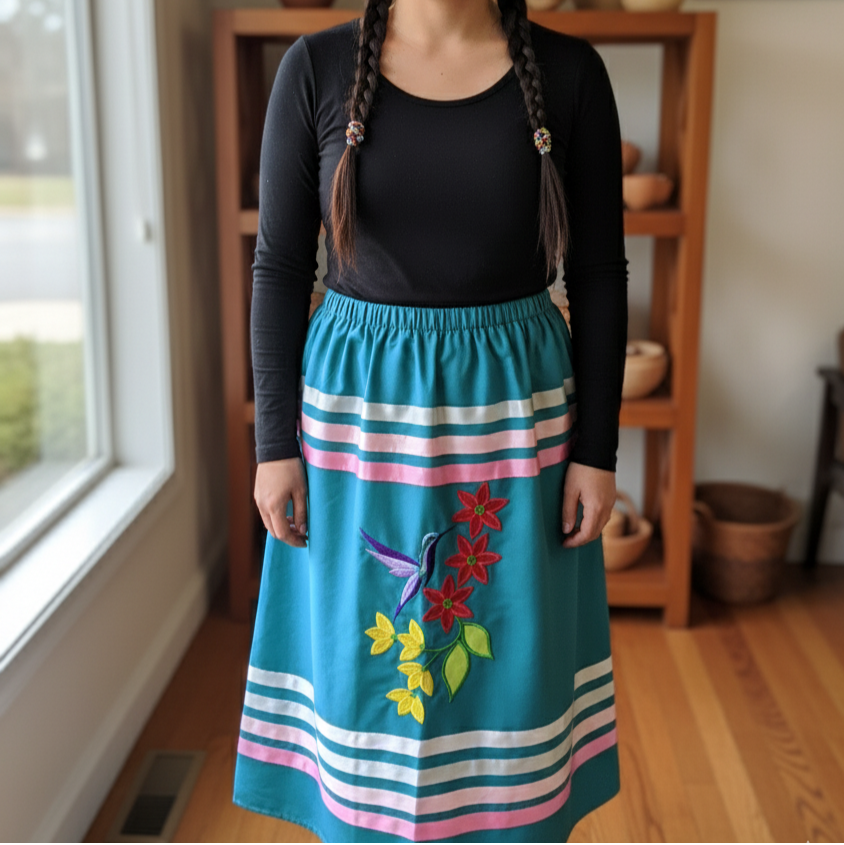 OLDTRIBES Dancing Hummingbird women's Indigenous ribbon skirt