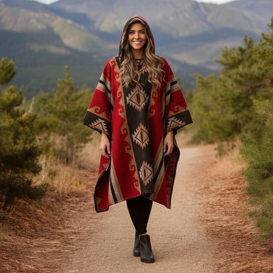 Red Pure Llama wool Ponchos