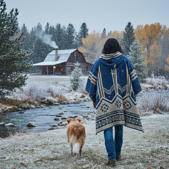 Blue Pure Llama wool Ponchos