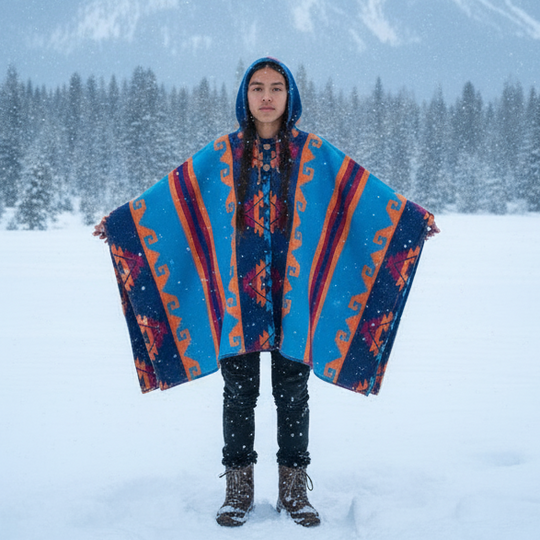 Blue and Turquoise Llama Wool ponchos