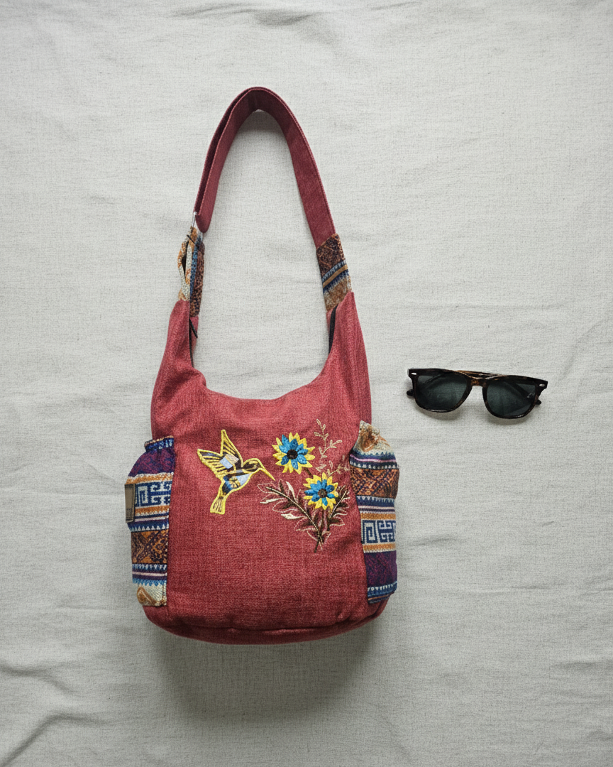 Dancing Hummingbird Embroidered Crossbody Bag