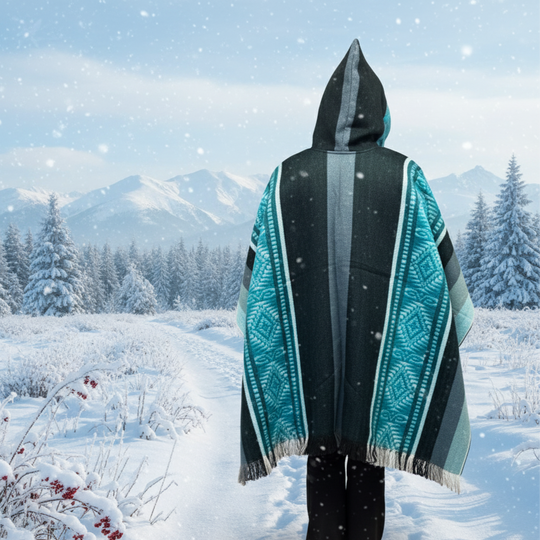 Blue Soft Handmade Wool Ponchos