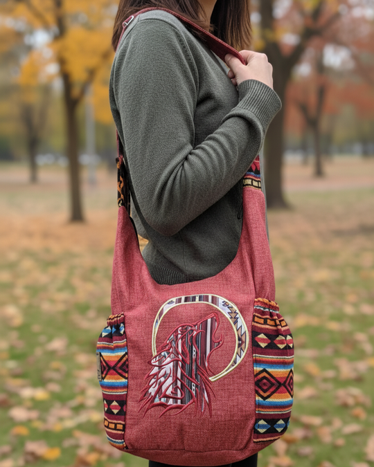 Howling Wolf Embroidered Crossbody Bag