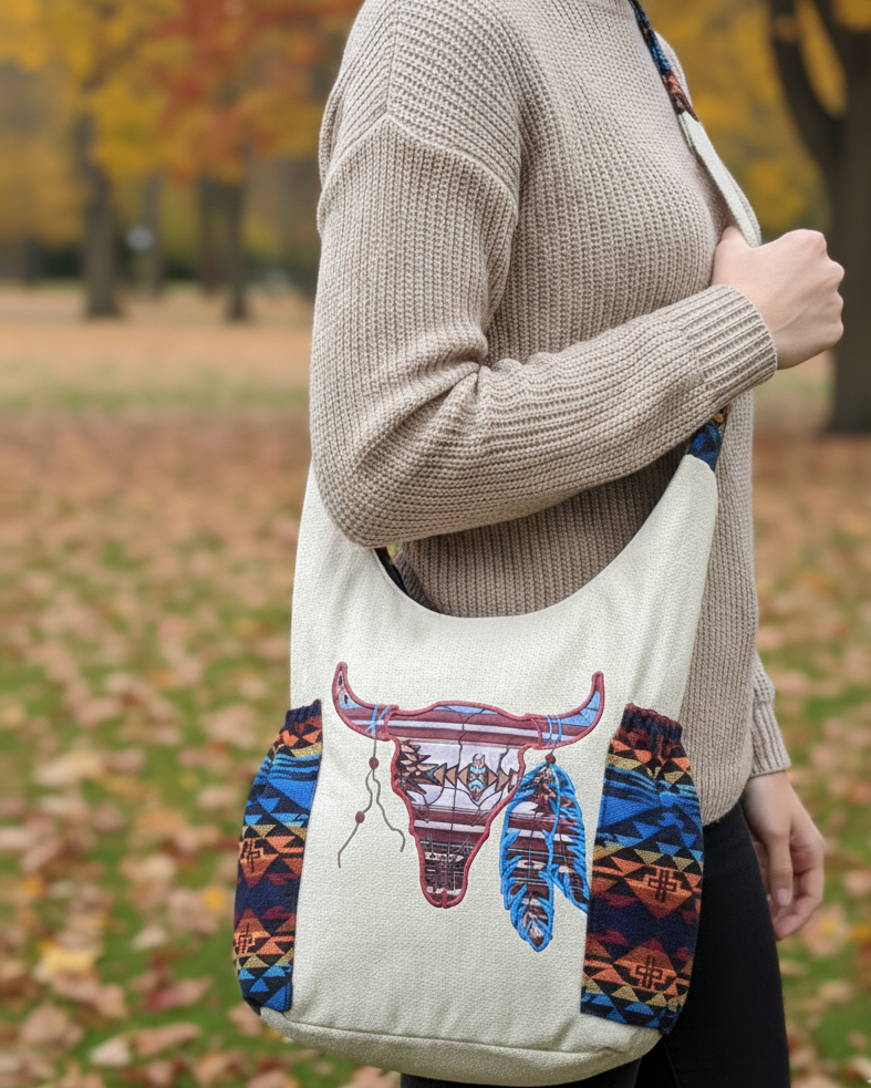 Buffalo  Skull Embroidered Crossbody Bag