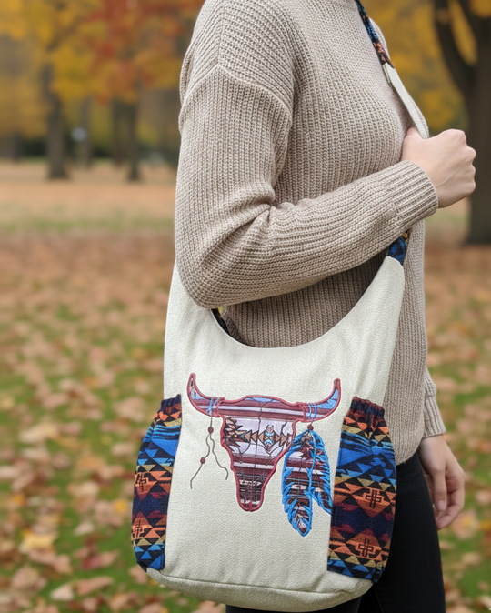 Buffalo  Skull Embroidered Crossbody Bag