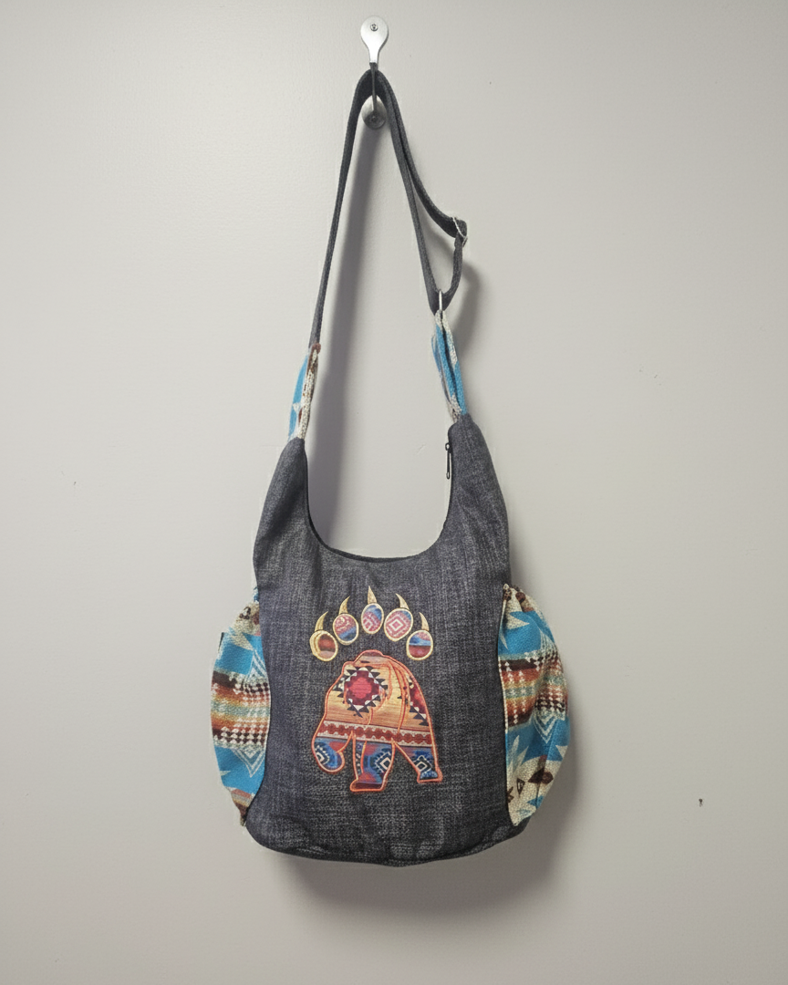 Trail of Bear Embroidered Crossbody Bag
