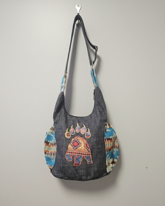Trail of Bear Embroidered Crossbody Bag