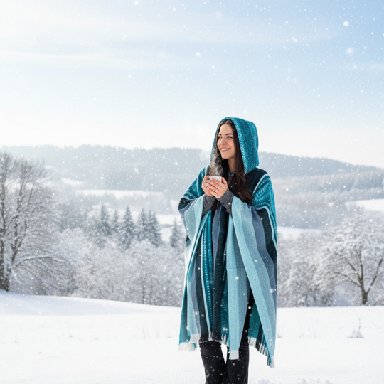 Blue Soft Handmade Wool Ponchos