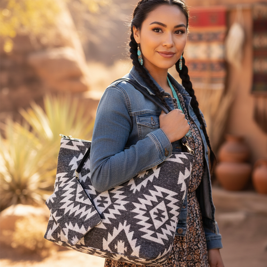 Sac fourre-tout noir et blanc