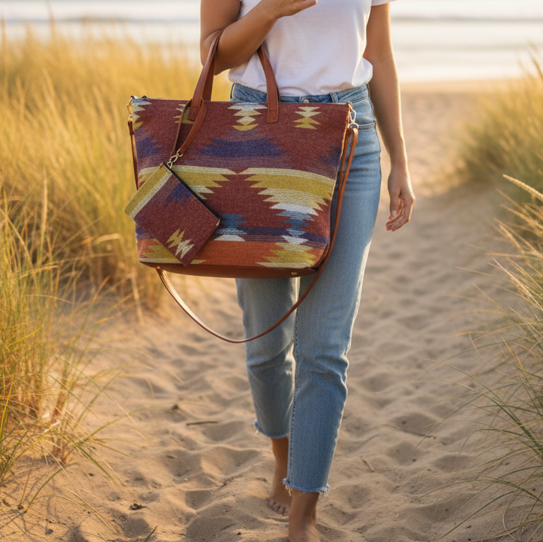 Blue and Brown Tote Bag