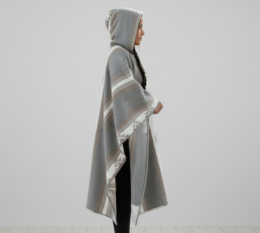 Grey and white AZTEC Wool Ponchos