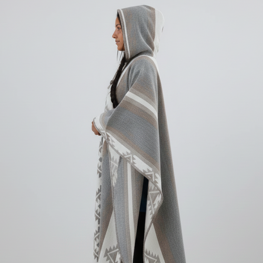 Grey and white AZTEC Wool Ponchos