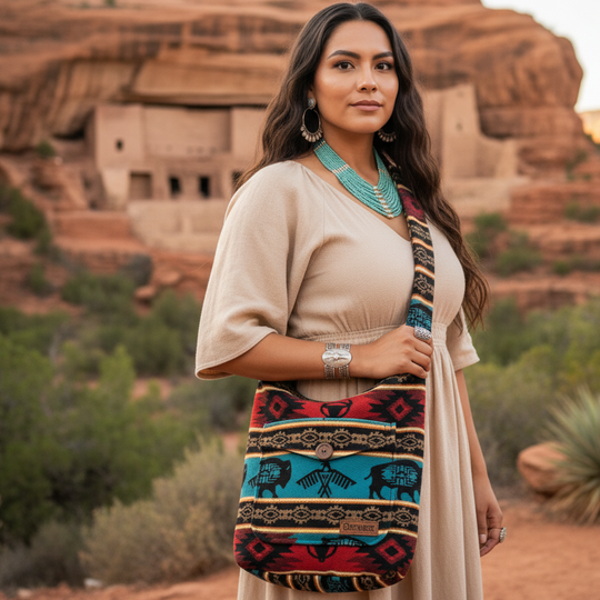 OLDTRIBES™ Red and turquoise  Buffalo / thunder eagle Crossbody bag