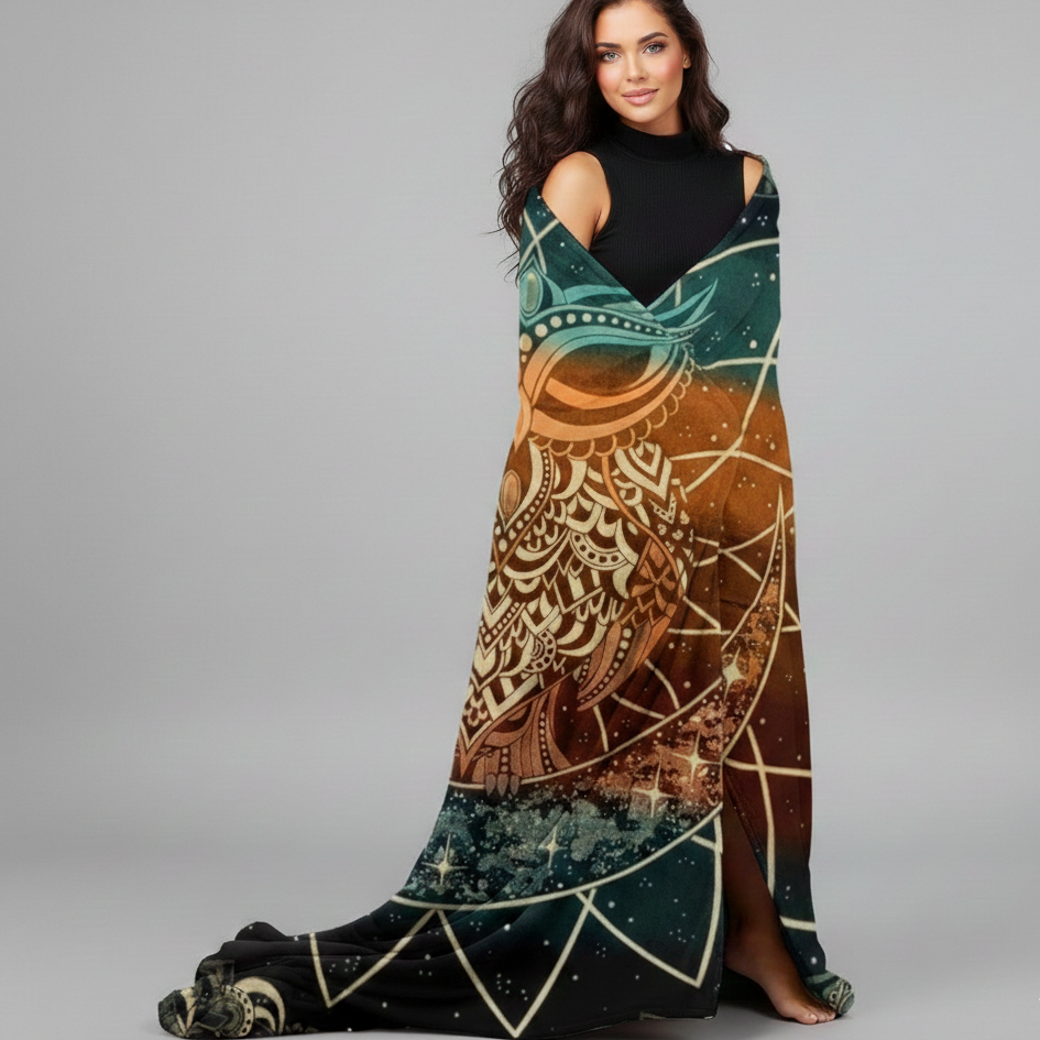 OLDTRIBES™ Owl  Reversible Alpaca Blanket