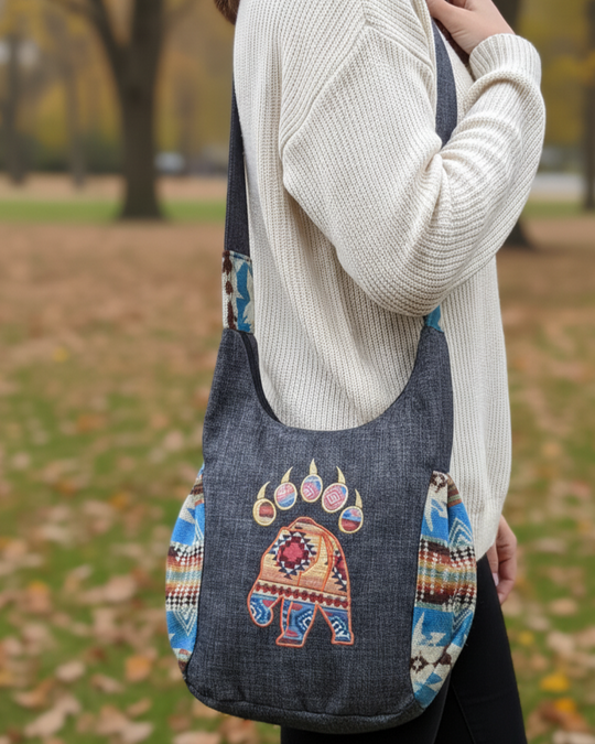 Trail of Bear Embroidered Crossbody Bag
