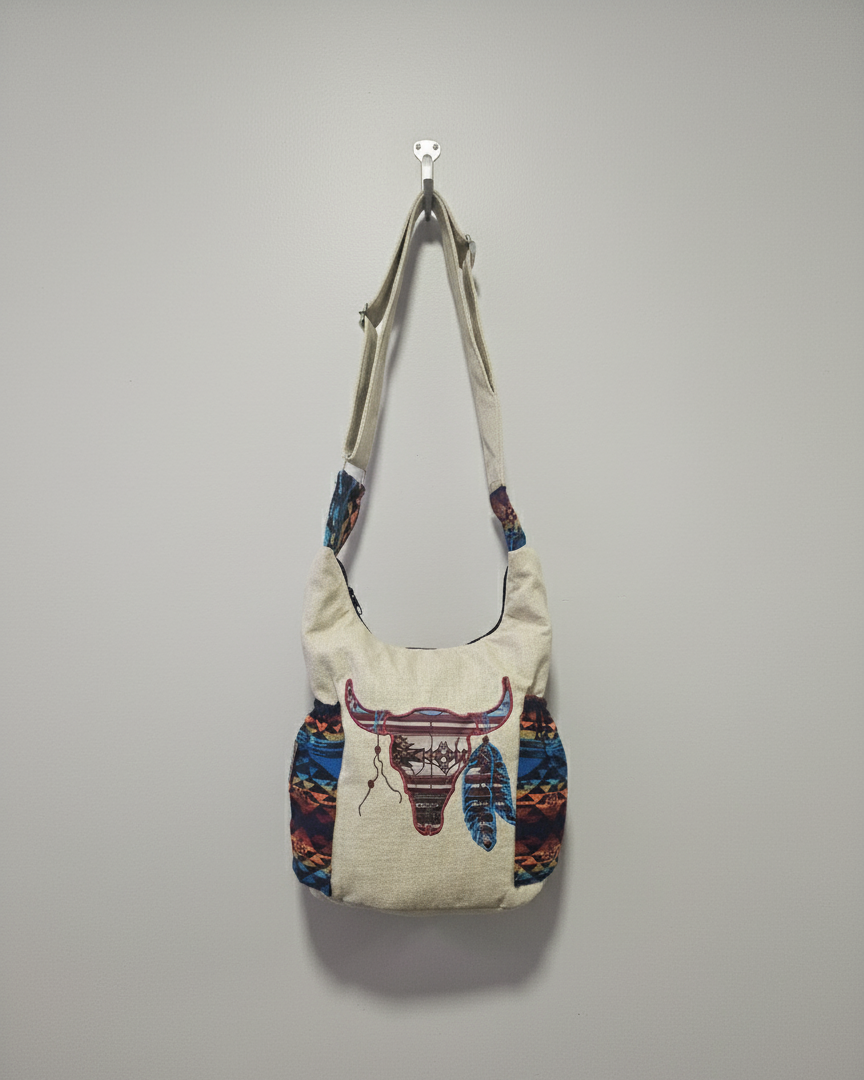 Buffalo  Skull Embroidered Crossbody Bag