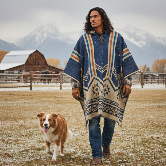 Blue Pure Llama wool Ponchos