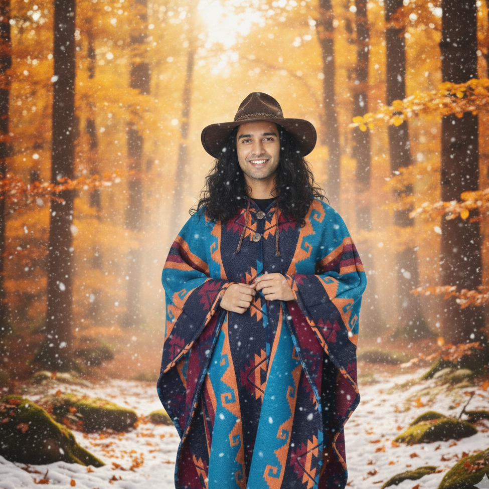 Blue and Turquoise Llama Wool ponchos