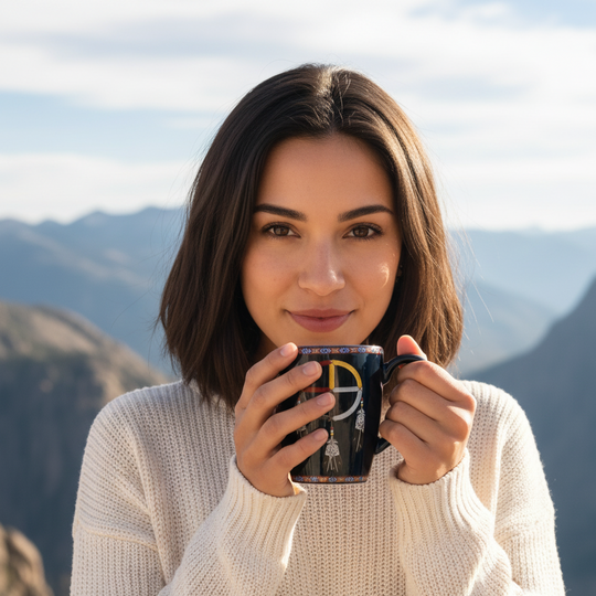 16 Oz Medicine Wheel Black Ceramic Mug