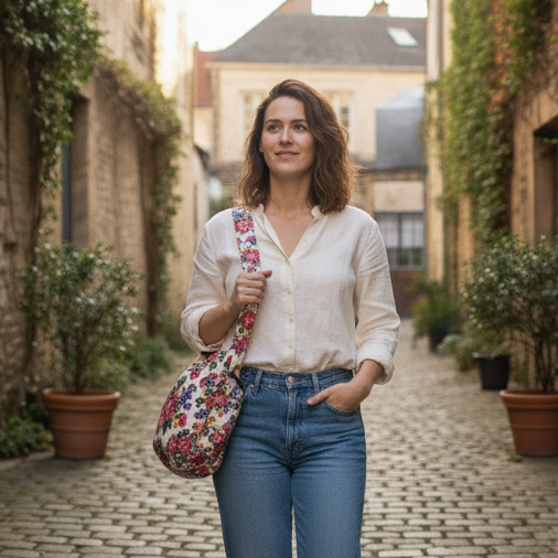 White  small print Kookum Crossbody Bag