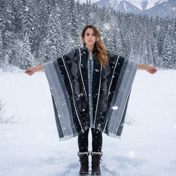 Black Soft Handmade Wool Ponchos