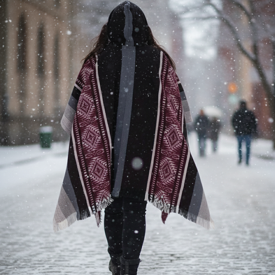 Red black Soft Handmade Wool Ponchos