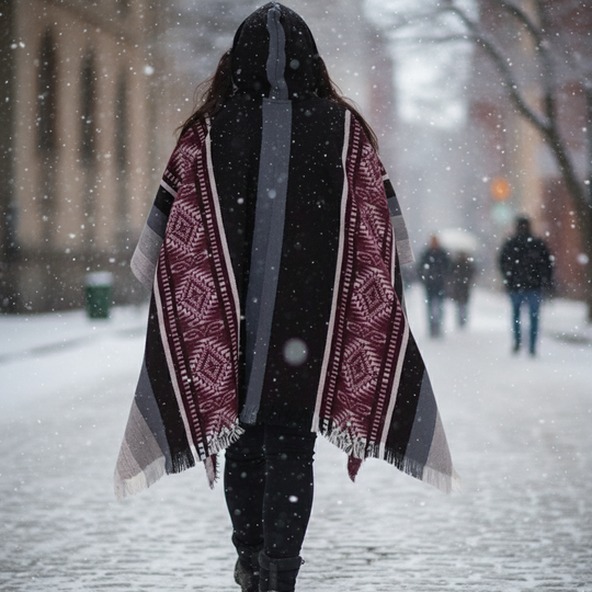 Red black Soft Handmade Wool Ponchos