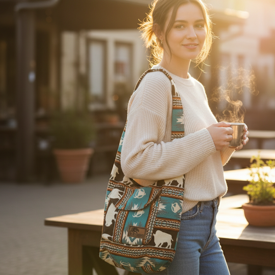 OLDTRIBES™ Brown and Turquoise white  Buffalo Crossbody Bag
