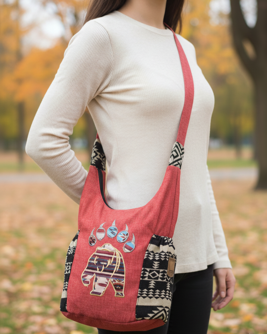 Trail of Bear Embroidered Crossbody Bag