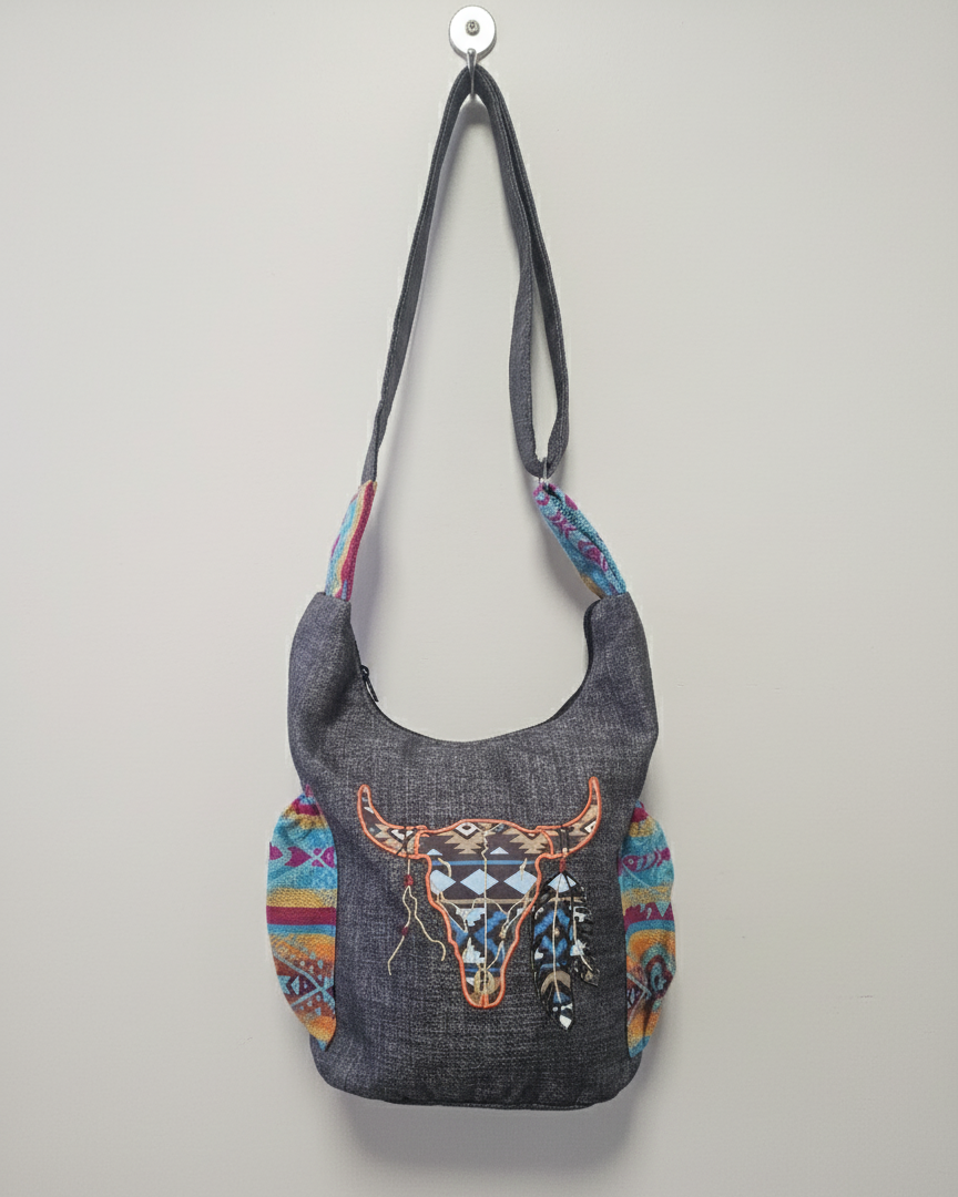 Buffalo  Skull Embroidered Crossbody Bag