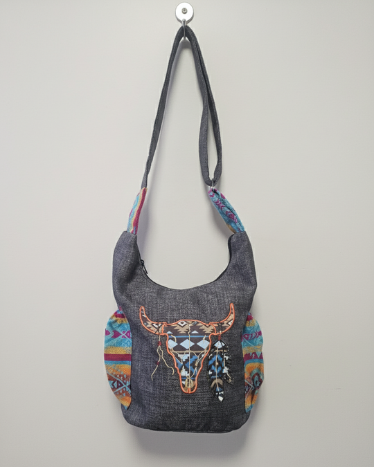 Buffalo  Skull Embroidered Crossbody Bag