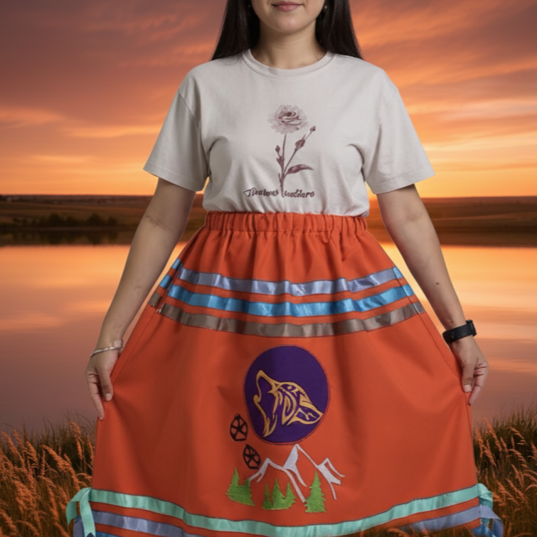 OLDTRIBES™Howling  wolf Ribbon Skirt